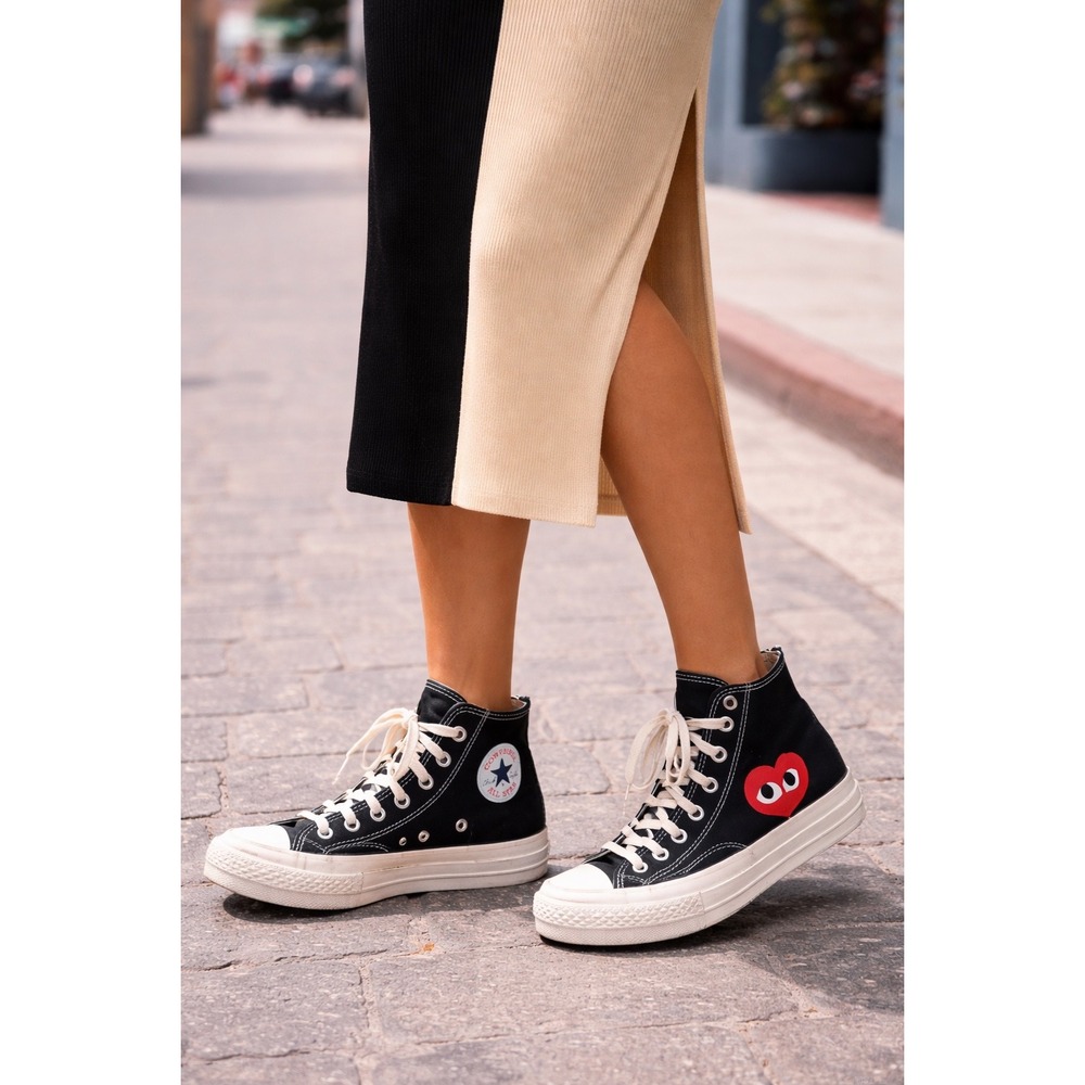 CDG Play Converse Chuck 70 High Top Women 7.5 Black Heart Logo Excellent‎